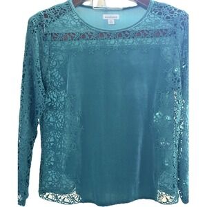 Sundance Top Women Large Petit Teal Lilys‎ Paramour Top Velour Lace Crochet Boho